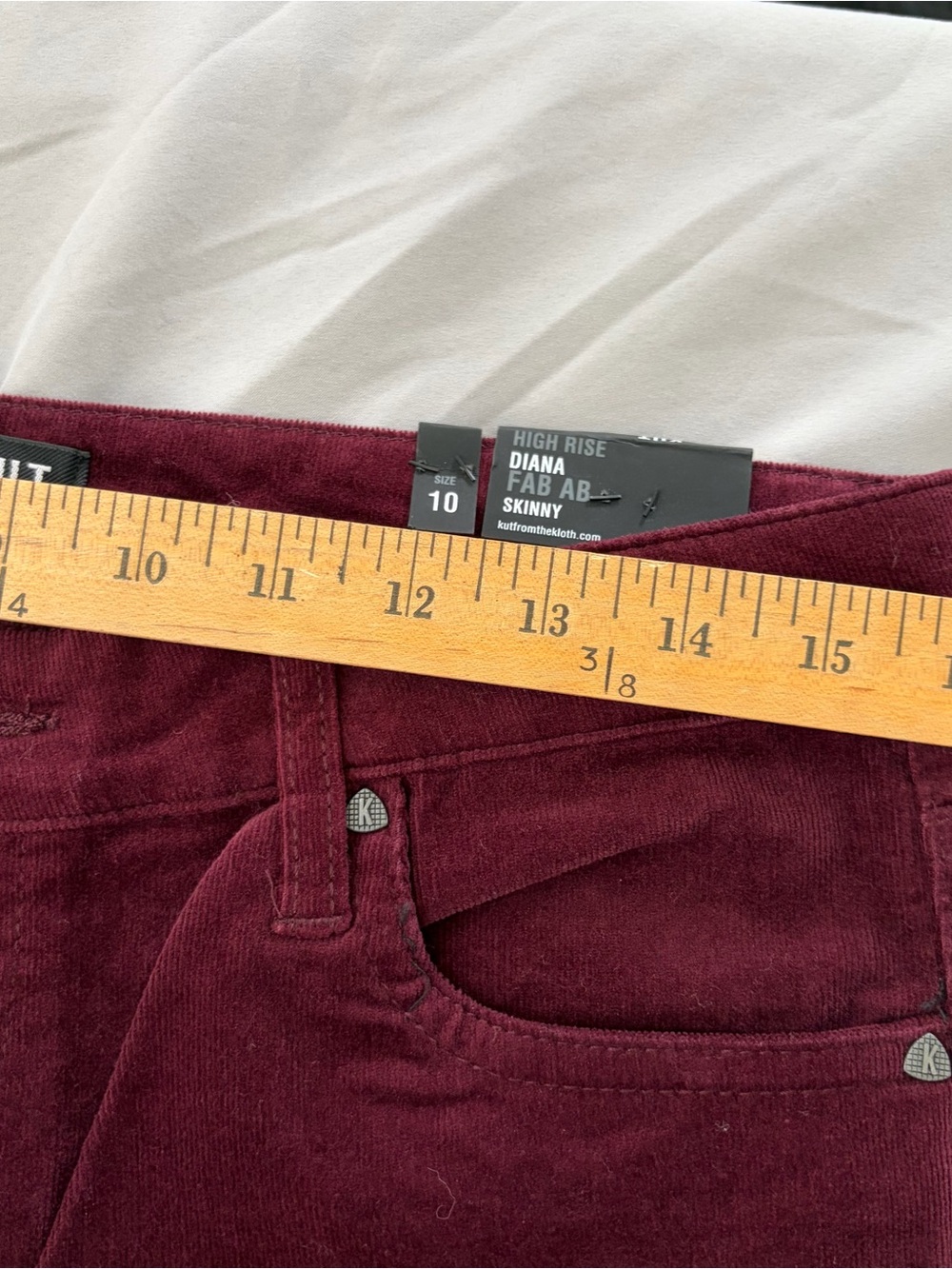 Kut from the Kloth Diana High-Rise Skinny Pants - Burgundy Corduroy - Picture 6 of 7